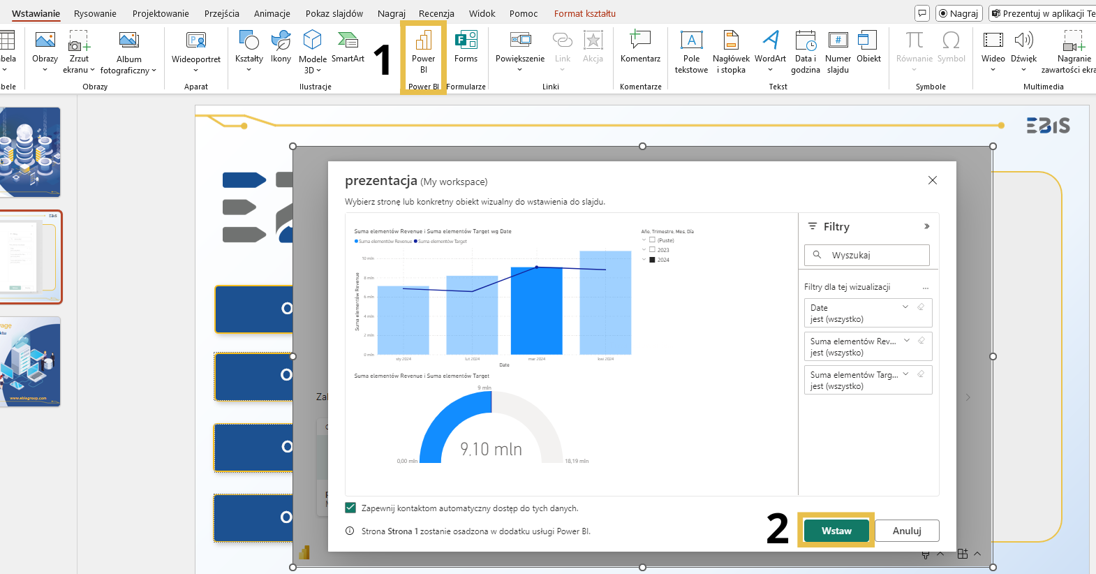 Power BI w Power Point - zrzut ekranu